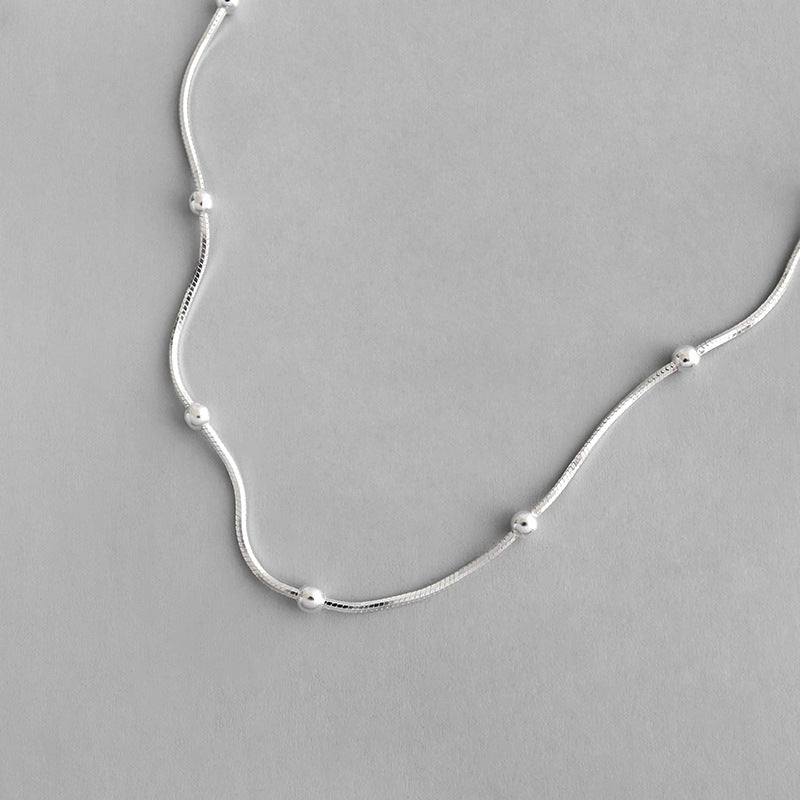 Minimalist Beaded Snake Chain 925 Sterling Silver Necklace