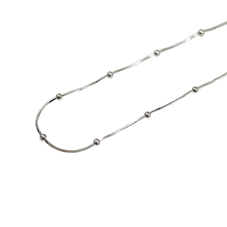 Minimalist Beaded Snake Chain 925 Sterling Silver Necklace