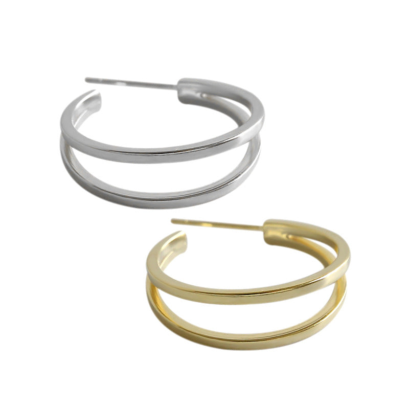 Minimalist Double Layer Hoops 925 Sterling Silver Earrings