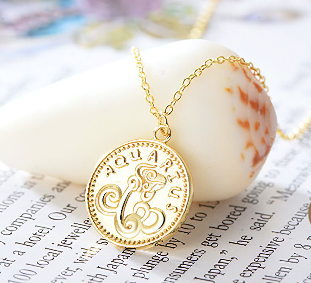 Coin Style Zodiac Astrology 925 Sterling Silver Necklace