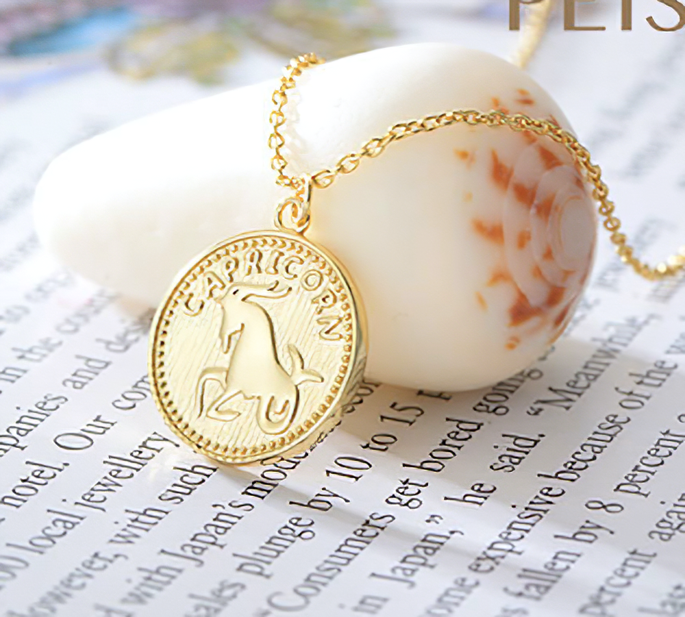 Coin Style Zodiac Astrology 925 Sterling Silver Necklace