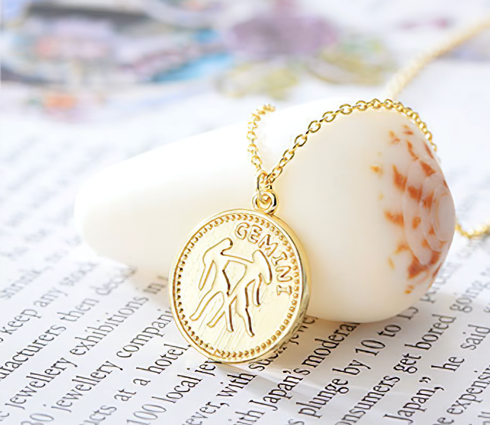 Coin Style Zodiac Astrology 925 Sterling Silver Necklace