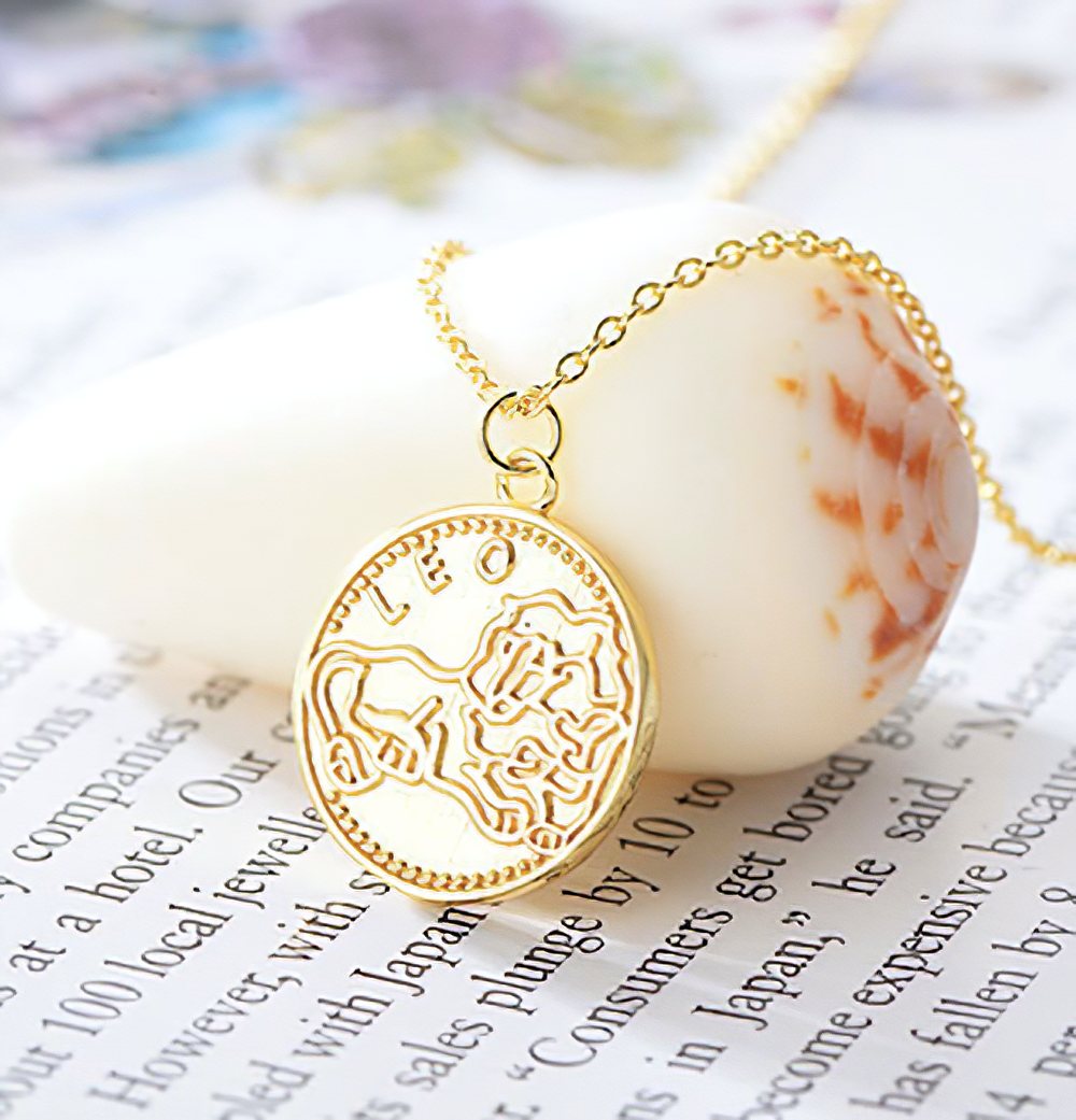 Coin Style Zodiac Astrology 925 Sterling Silver Necklace