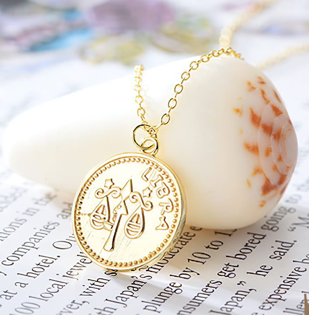 Coin Style Zodiac Astrology 925 Sterling Silver Necklace