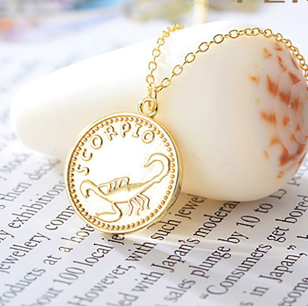 Coin Style Zodiac Astrology 925 Sterling Silver Necklace