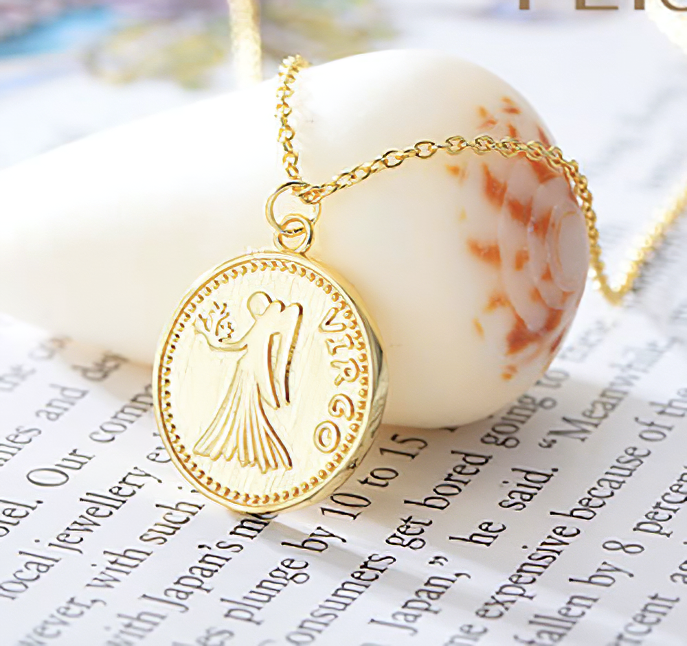 Coin Style Zodiac Astrology 925 Sterling Silver Necklace