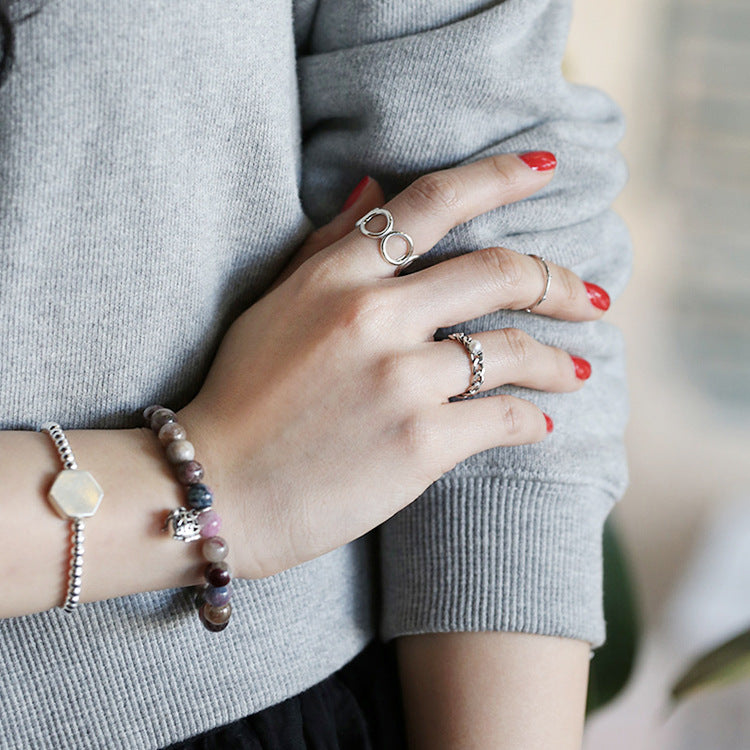 Hollow Circles 925 Sterling Silver Adjustable Ring