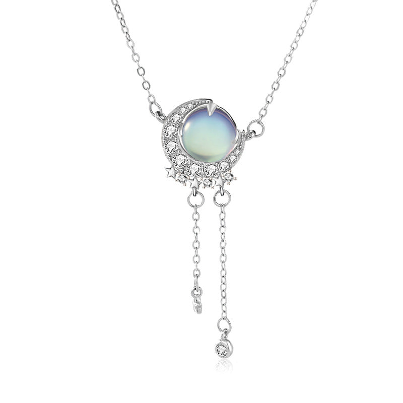 Natural Moonstone Star Y2K 925 Sterling Silver Necklace