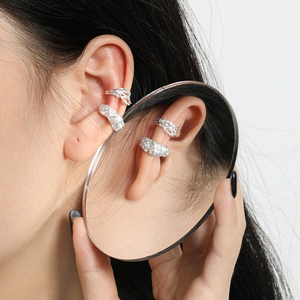 Irregular Asymmetric Lava 925 Sterling Silver Cuff Earring (Single)