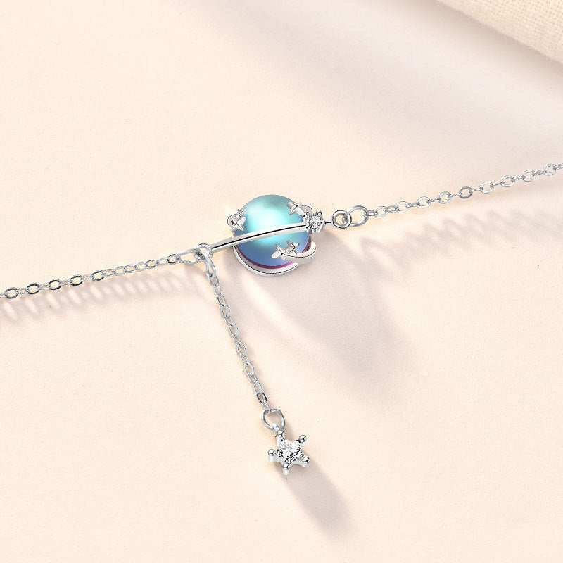 Natural Moonstone Saturn CZ 925 Sterling Silver Bracelet