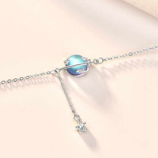 Natural Moonstone Saturn CZ 925 Sterling Silver Bracelet