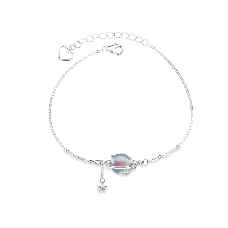 Natural Moonstone Saturn CZ 925 Sterling Silver Bracelet