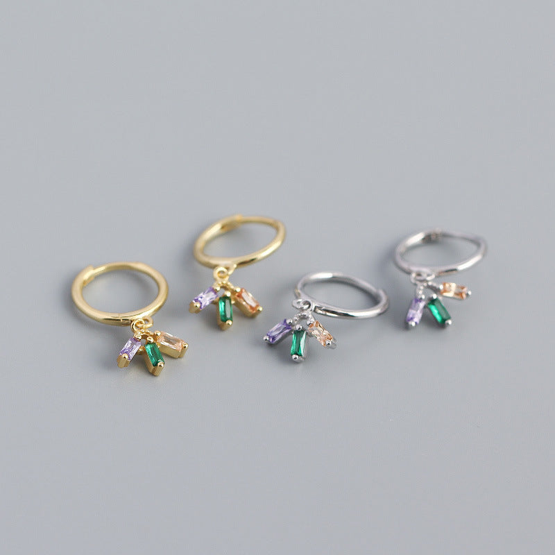 Colorful CZ Flower Bee 925 Sterling Silver Hoop Earrings