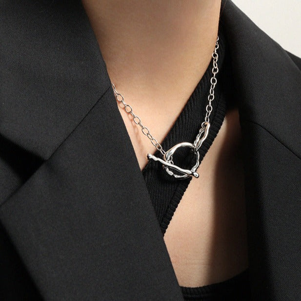 Simple OT Hollow Chain 925 Sterling Silver Choker Necklace