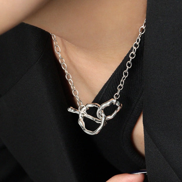 Simple OT Hollow Chain 925 Sterling Silver Choker Necklace