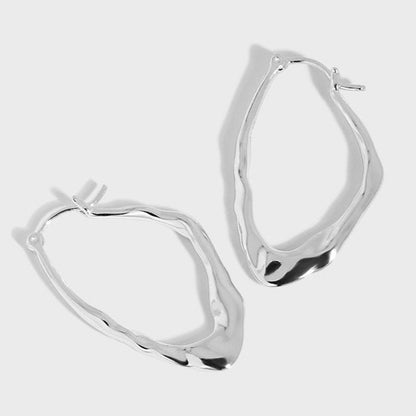 Irregular Geometric 925 Sterling Silver Hoop Earrings