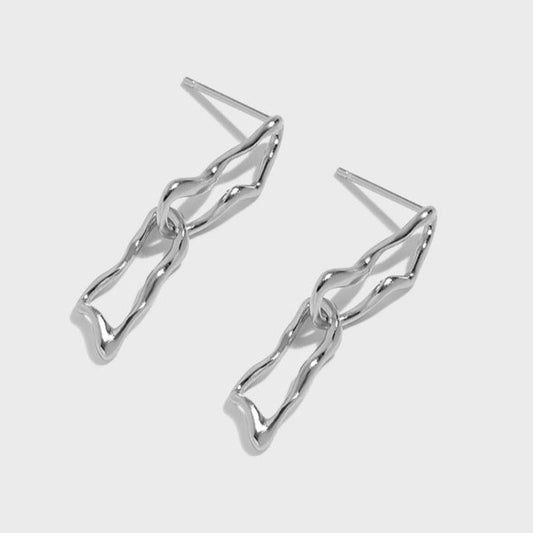 Modern Irregular Hollow Chain 925 Sterling Silver Dangling Earrings