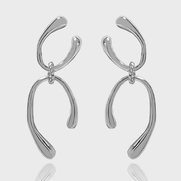 Modern Double U Shaped 925 Sterling Silver Dangling Earrings