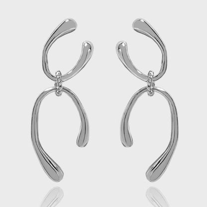 Modern Double U Shaped 925 Sterling Silver Dangling Earrings