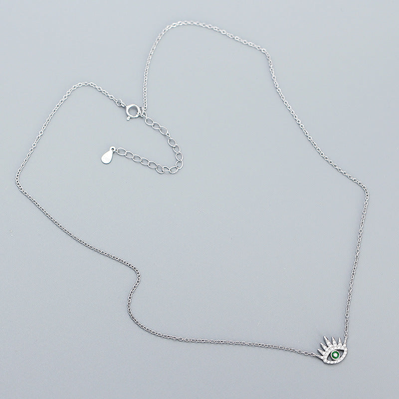 Women Green CZ Devil's Eye 925 Sterling Silver Necklace