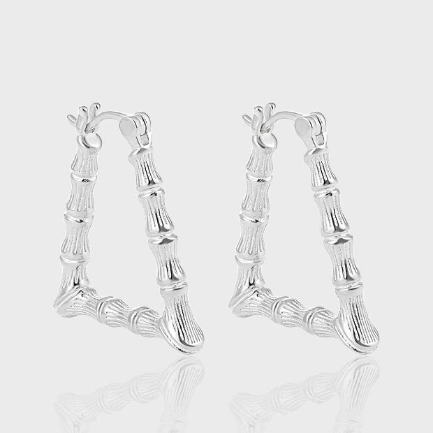 Bamboo Triangle 925 Sterling Silver Hoop Earrings