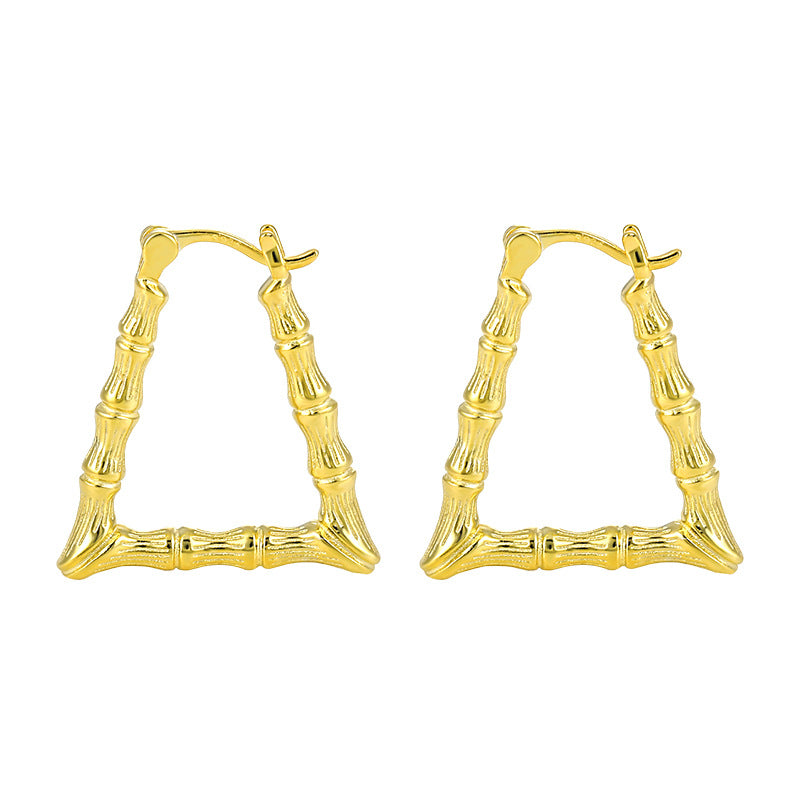 Bamboo Triangle 925 Sterling Silver Hoop Earrings