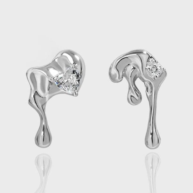 Asymmetric CZ Lava Dripping 925 Sterling Silver Dangling Earrings