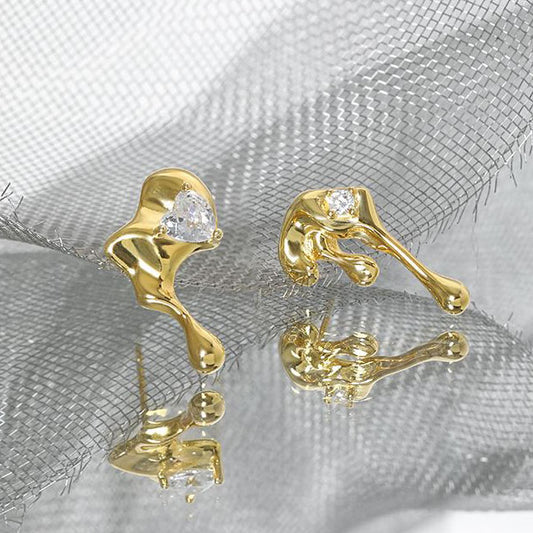 Asymmetric CZ Lava Dripping 925 Sterling Silver Dangling Earrings
