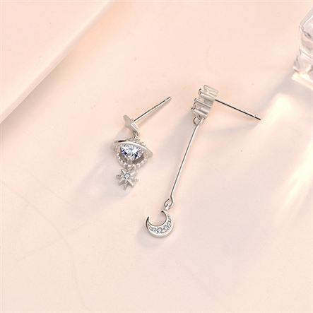 Constellation Planet Crescent Moon Star 925 Sterling Silver Dangling Earrings