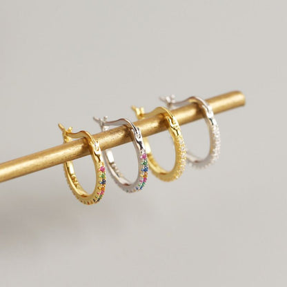 Colorful CZ Huggie 925 Sterling Silver Hoop Earrings