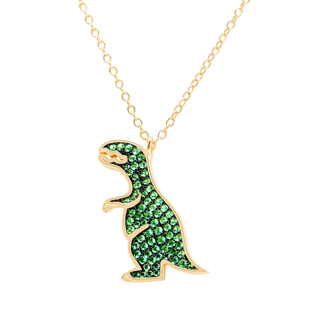 Tyrannosaurus T-Rex Dinosaur 925 Sterling Silver Yellow Gold Necklace