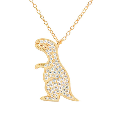 Tyrannosaurus T-Rex Dinosaur 925 Sterling Silver Yellow Gold Necklace